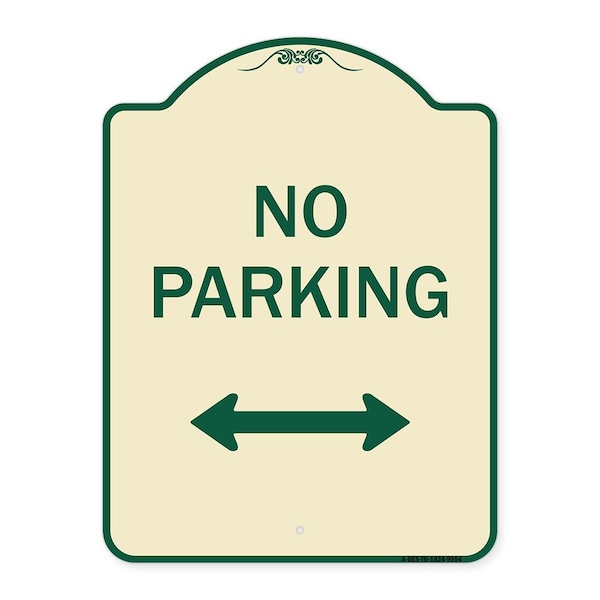 Signmission Designer Series-No Parking W/ Bidirectional Arrow Tan & Green Alum, 24" x 18", TG-1824-9954 A-DES-TG-1824-9954 - main